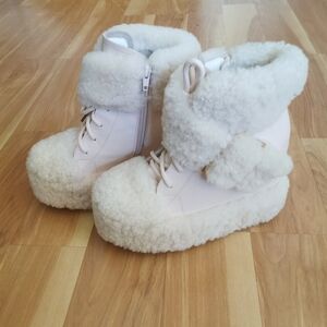 Pink Shearling Sherpa Women's Wedge Boots (US 6.5)